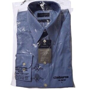 New Blue Claiborne Dress Shirt 16 Large 32/33 Cotton Wrinkle Free NWT Relief